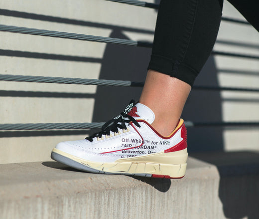 A close up shot of the Off-White Air Jordan 2 Low