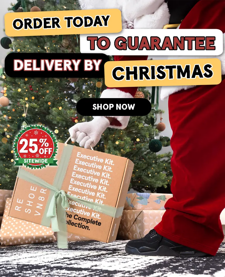 Promotional image with Santa Claus holding a gift bag, Christmas tree in the background, and text encouraging immediate purchase.
