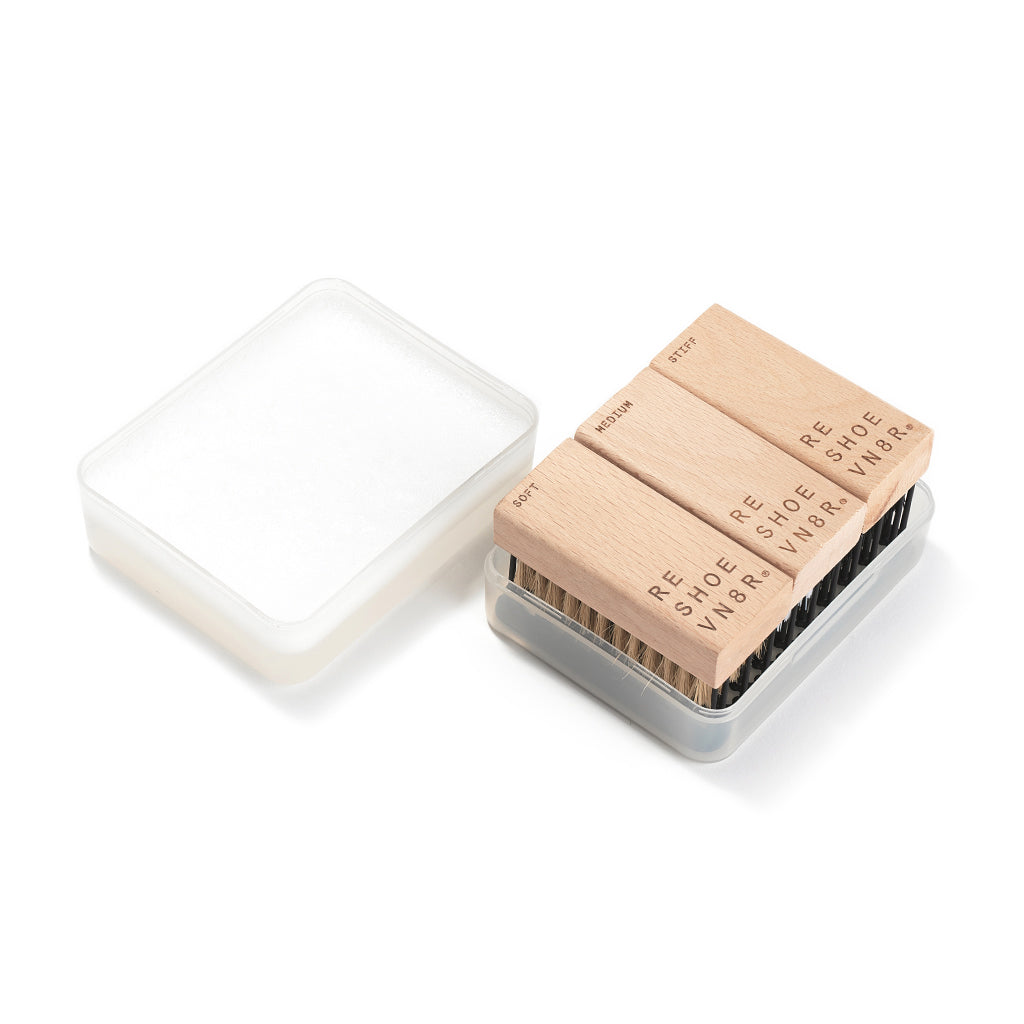 Reshoevn8r 3 brush shoe care set with bowl and drying rack combo