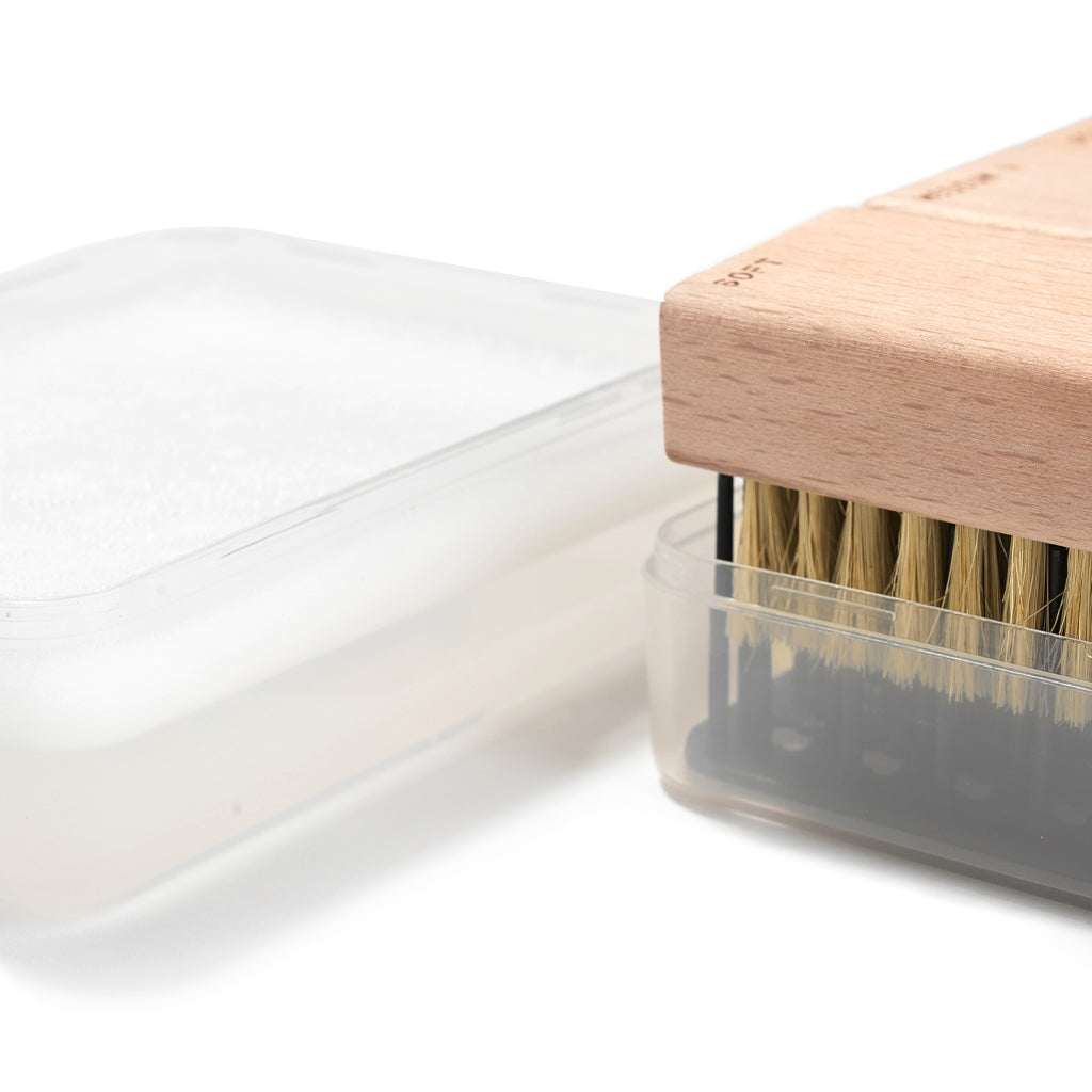 Reshoevn8r 3 brush shoe care set with bowl and drying rack combo