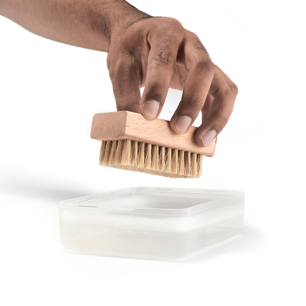 Sneaker cleaning using Reshoevn8r brush set and bowl combo