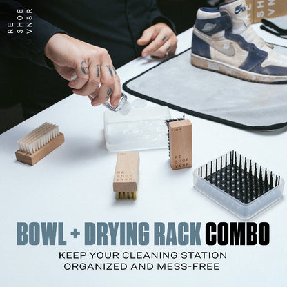Sneaker cleaning using Reshoevn8r brush set and bowl combo